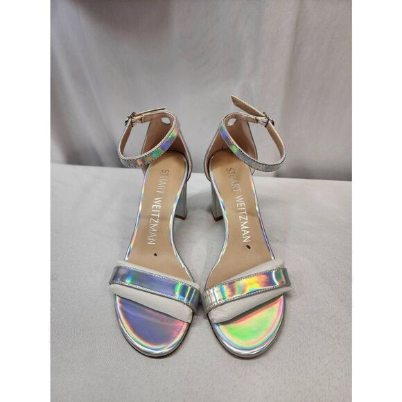 Stuart Weitzman Size 6 Nudist Block 75 Iridescent Ankle-Strap Sandals Block Heel - Picture 3 of 10